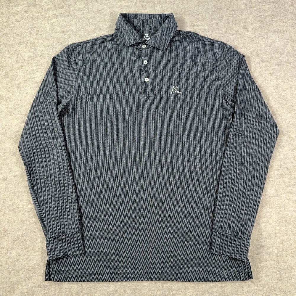 Rhoback Polo Shirt Mens Medium Long Sleeve Gray Herringbone Performance Golf